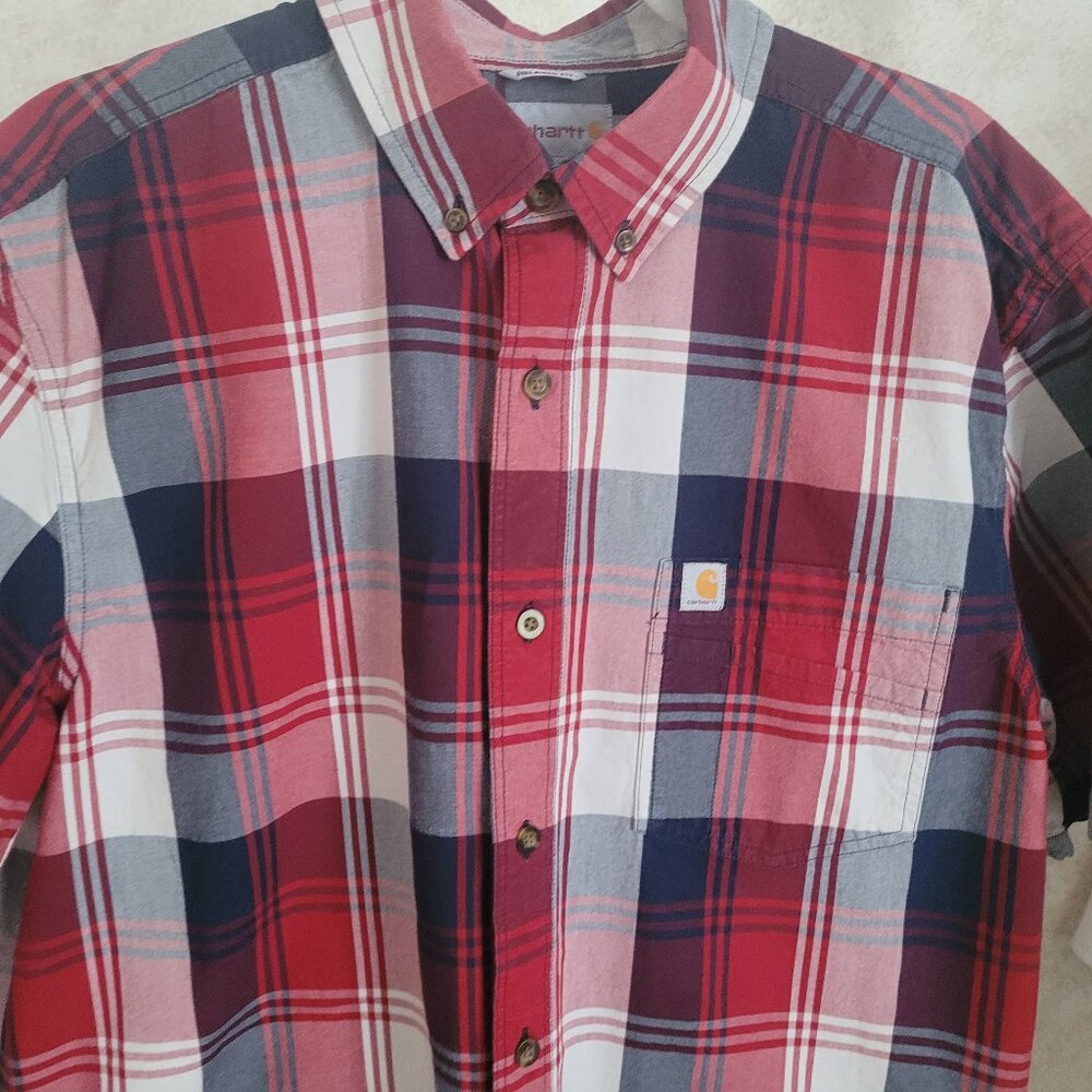 Carhartt Red White Blue Mens Plaid Short Sleeve Shirt Size L - Picture 3 of 15